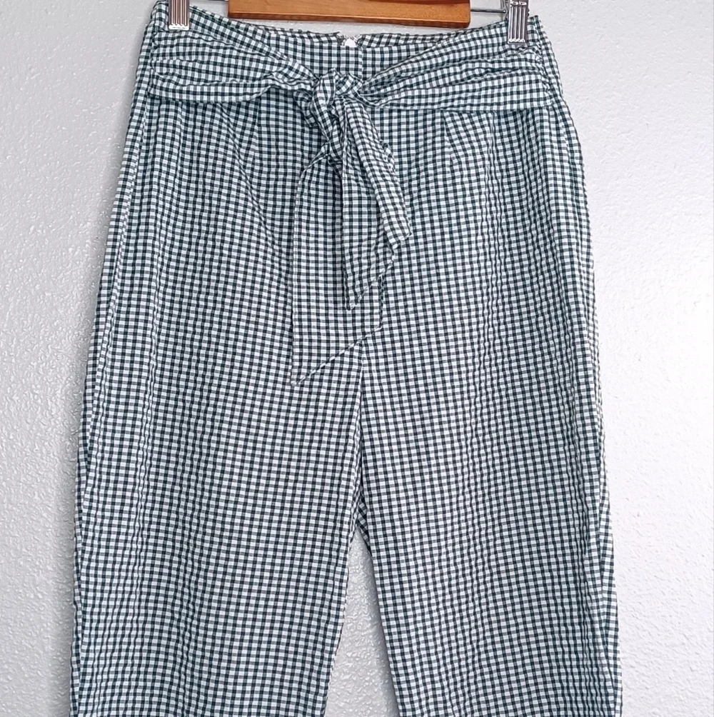 Free People West Side Tie Gingham Cropped Pants Sz 2